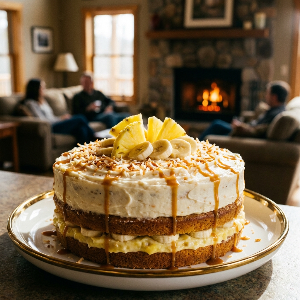 Pastel de Iglesia Decadente con Piña y Plátano