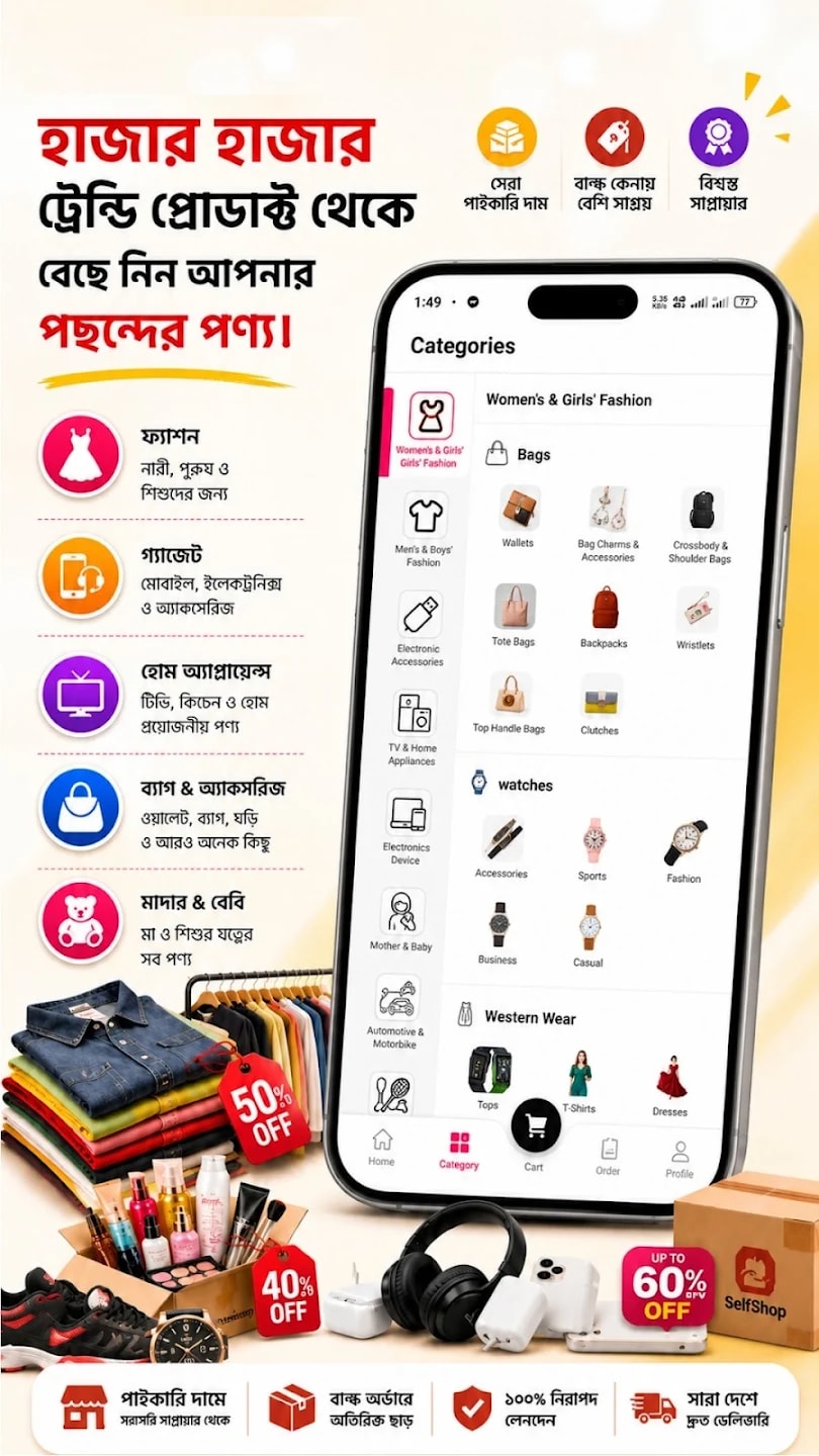 Reseller app — category catalog with promotional framing