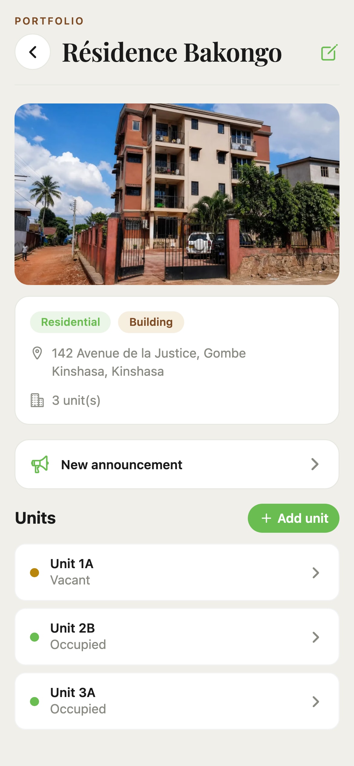 A property in Mantu, showing its address and the units inside it