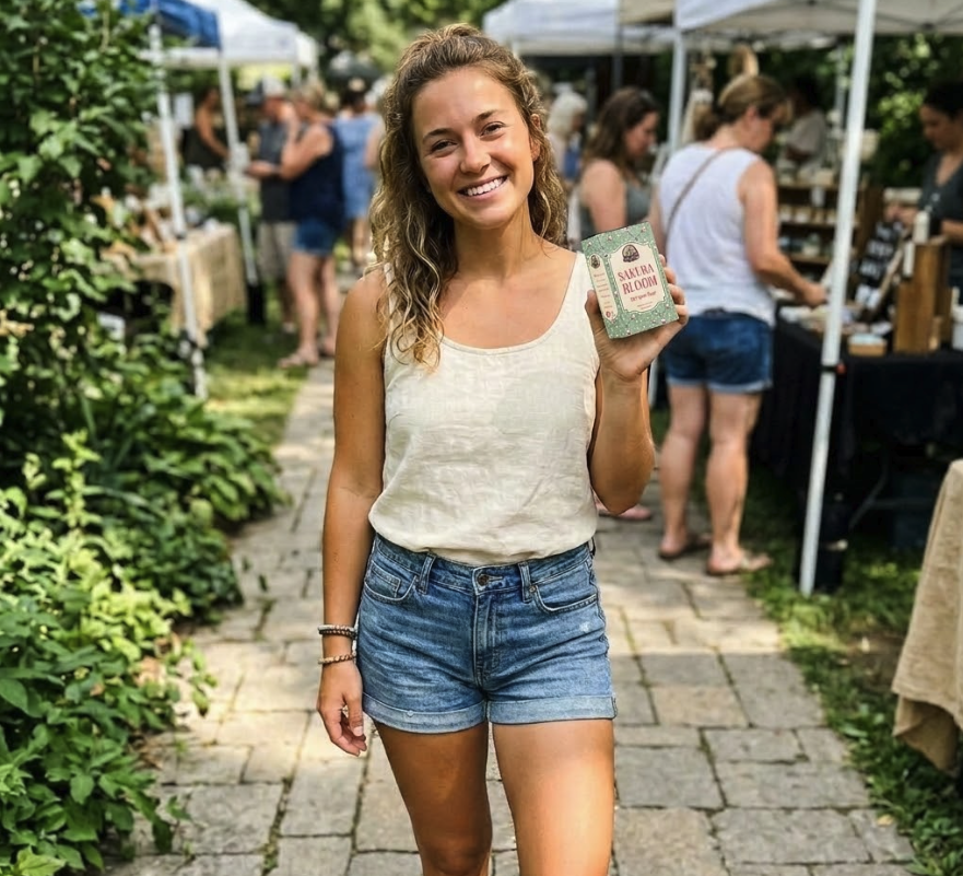Zufriedene Kundin in Shorts