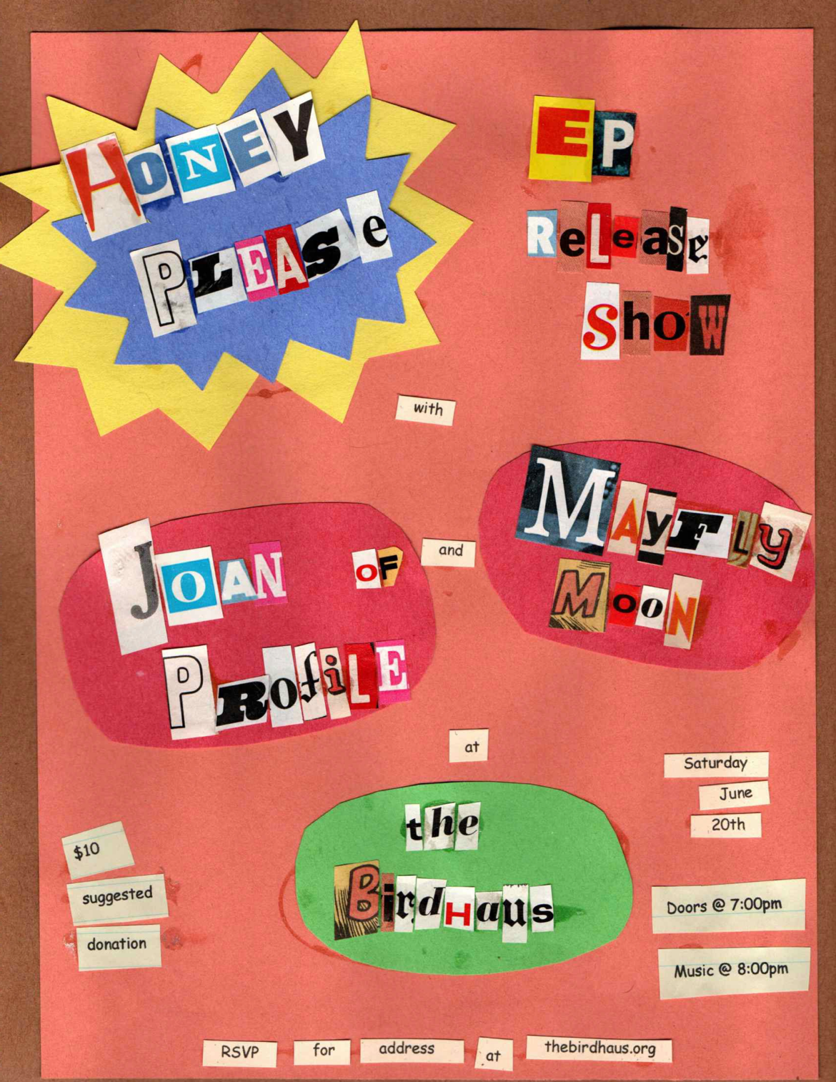 HONEY PLEASE / MAYFLY MOON / JOAN OF PROFILE flyer