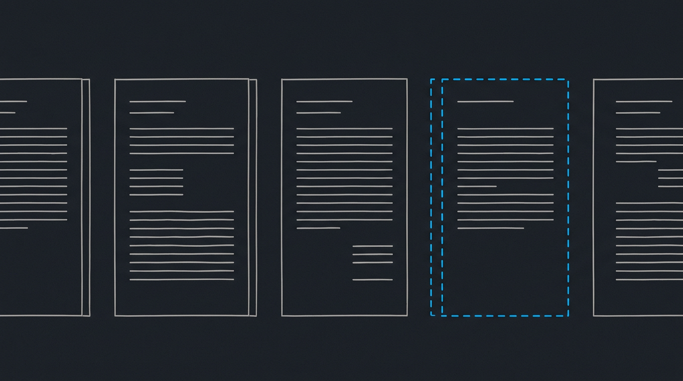 A row of separate report frames with gaps between them and nothing connecting them — isolated snapshots with no continuity.