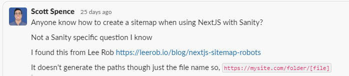 slack message asking about site map