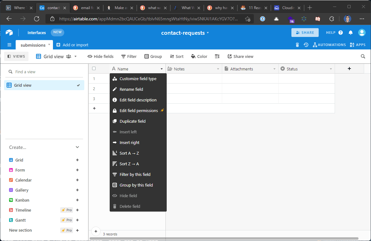 airtable form select view