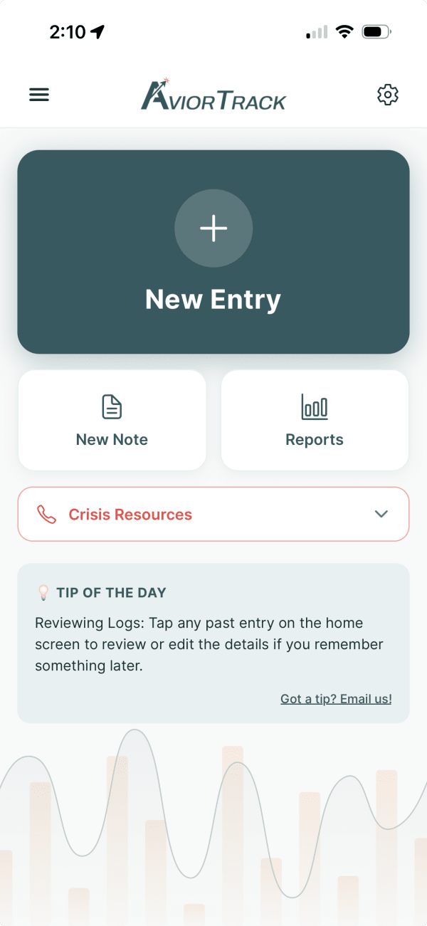 AviorTrack Home Screen