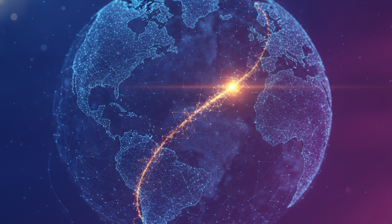 Abstract 3D globe with glowing connections, highlighting a single valuable node, symbolizing a premium domain name's worth in the digital landscape.