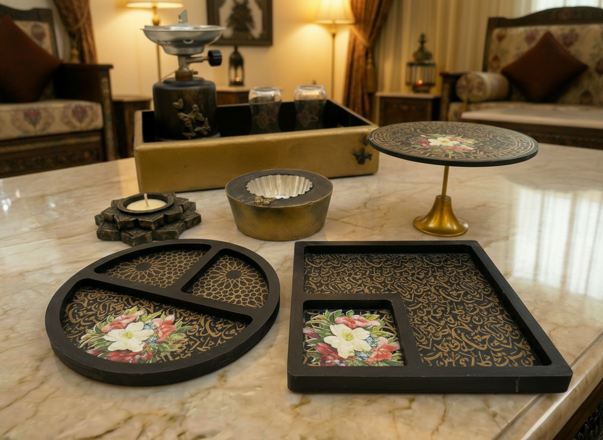 Mystic Calligraphy & Floral Harmony Set — handmade decoupage in Qatar