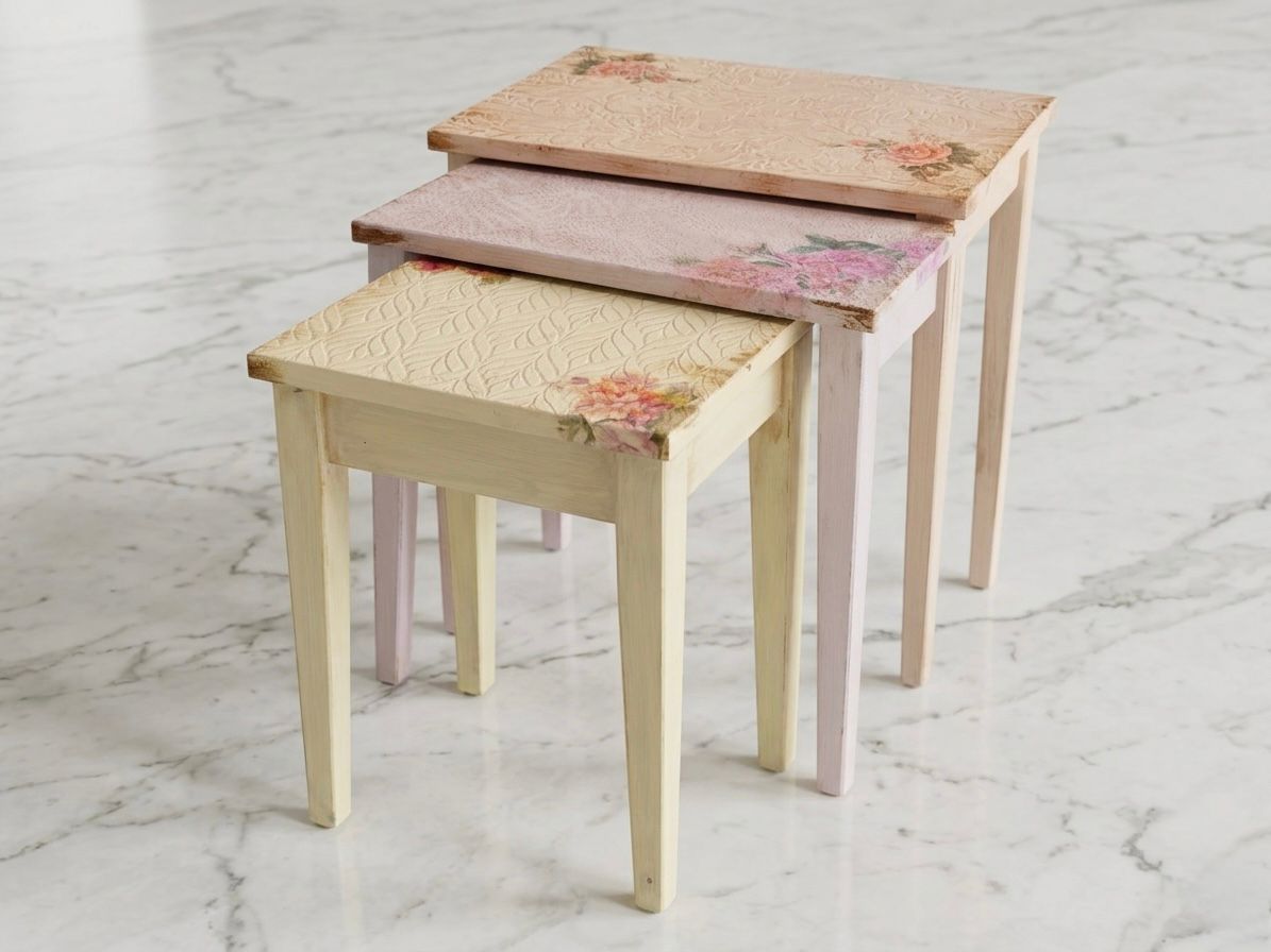 Floral Harmony Side Tables — handmade decoupage in Qatar