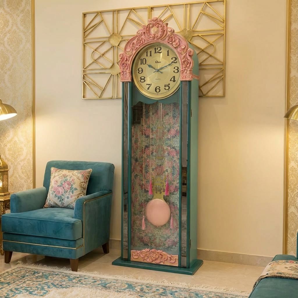 Timeless Bloom Grandfather Clock — handmade decoupage in Qatar