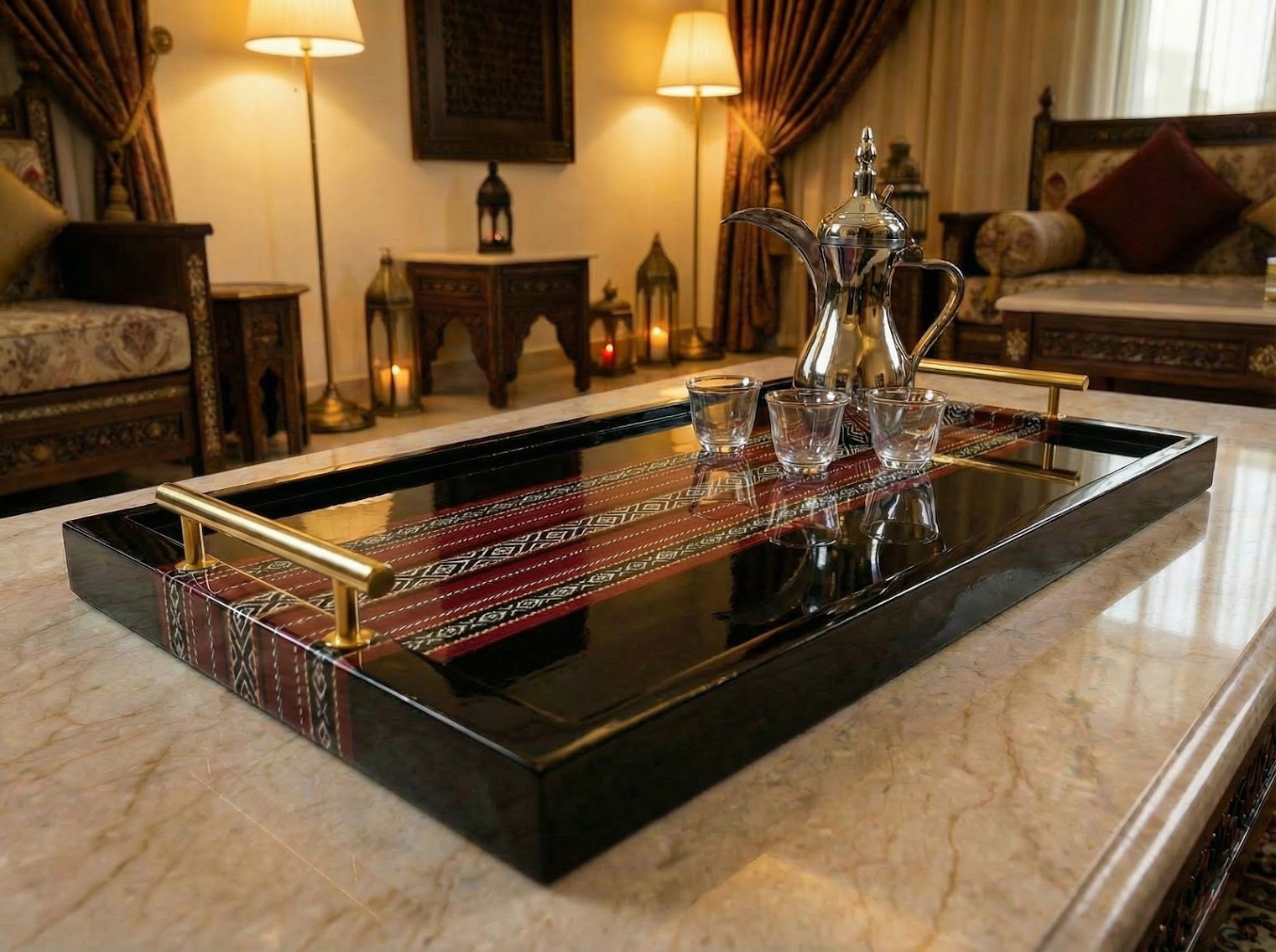 Sadu Heritage Serving Tray — handmade decoupage in Qatar