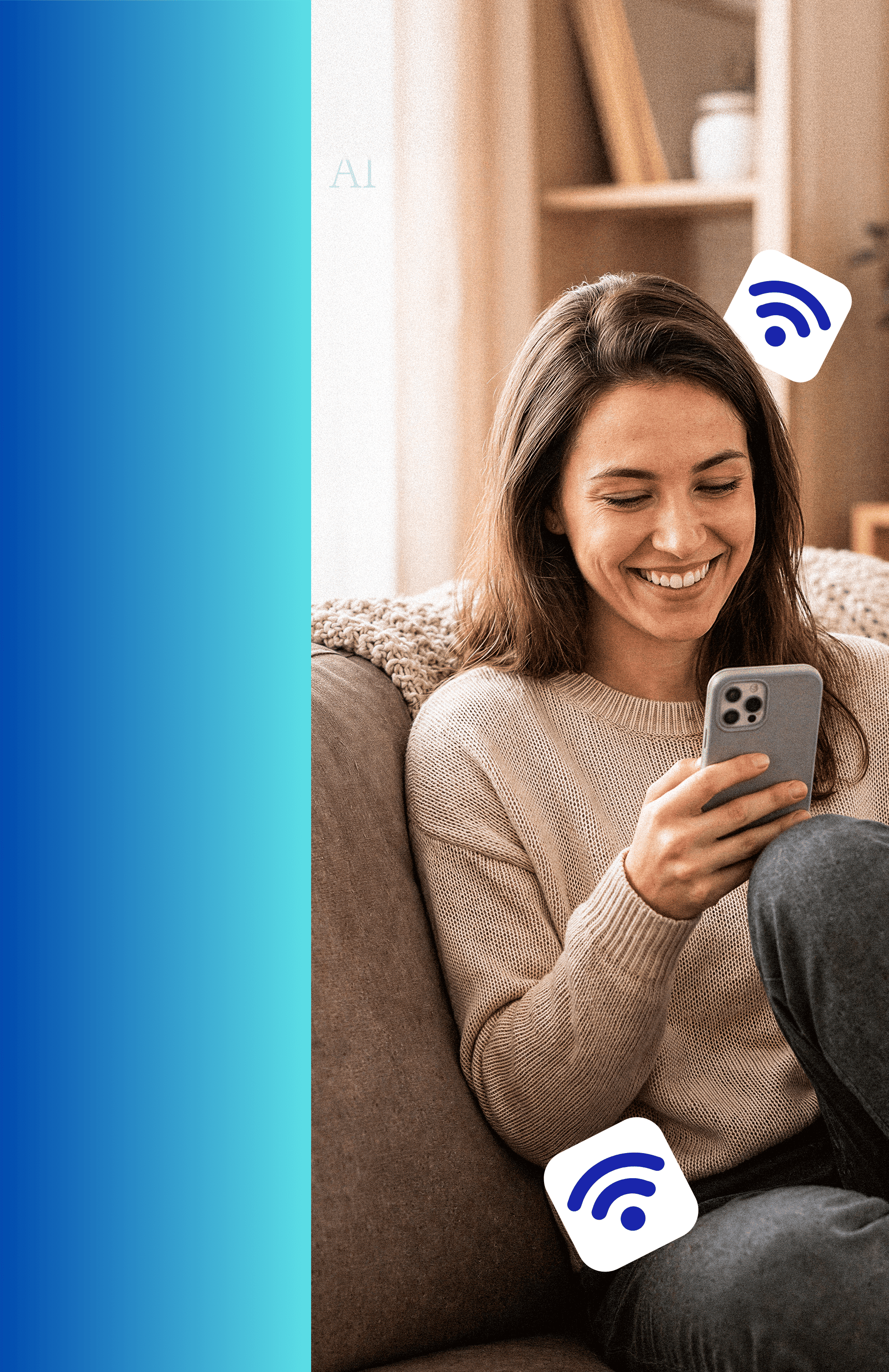 Happy family with son using mobile apps together at home
