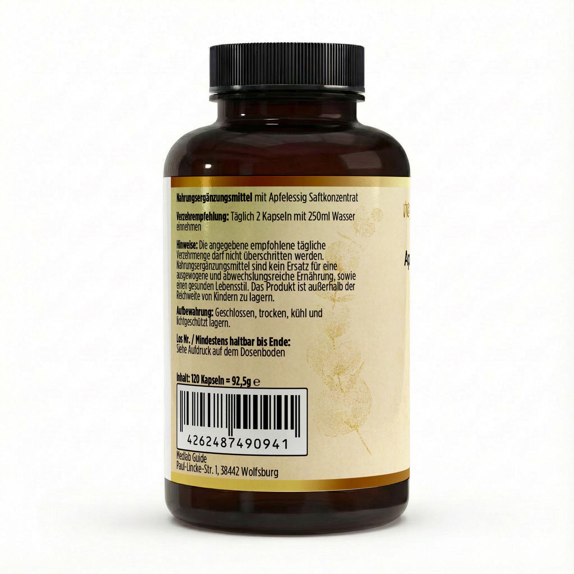 Apfelessig Extrakt Kapseln (600mg je Kapsel) - 120 vegane Kapseln
