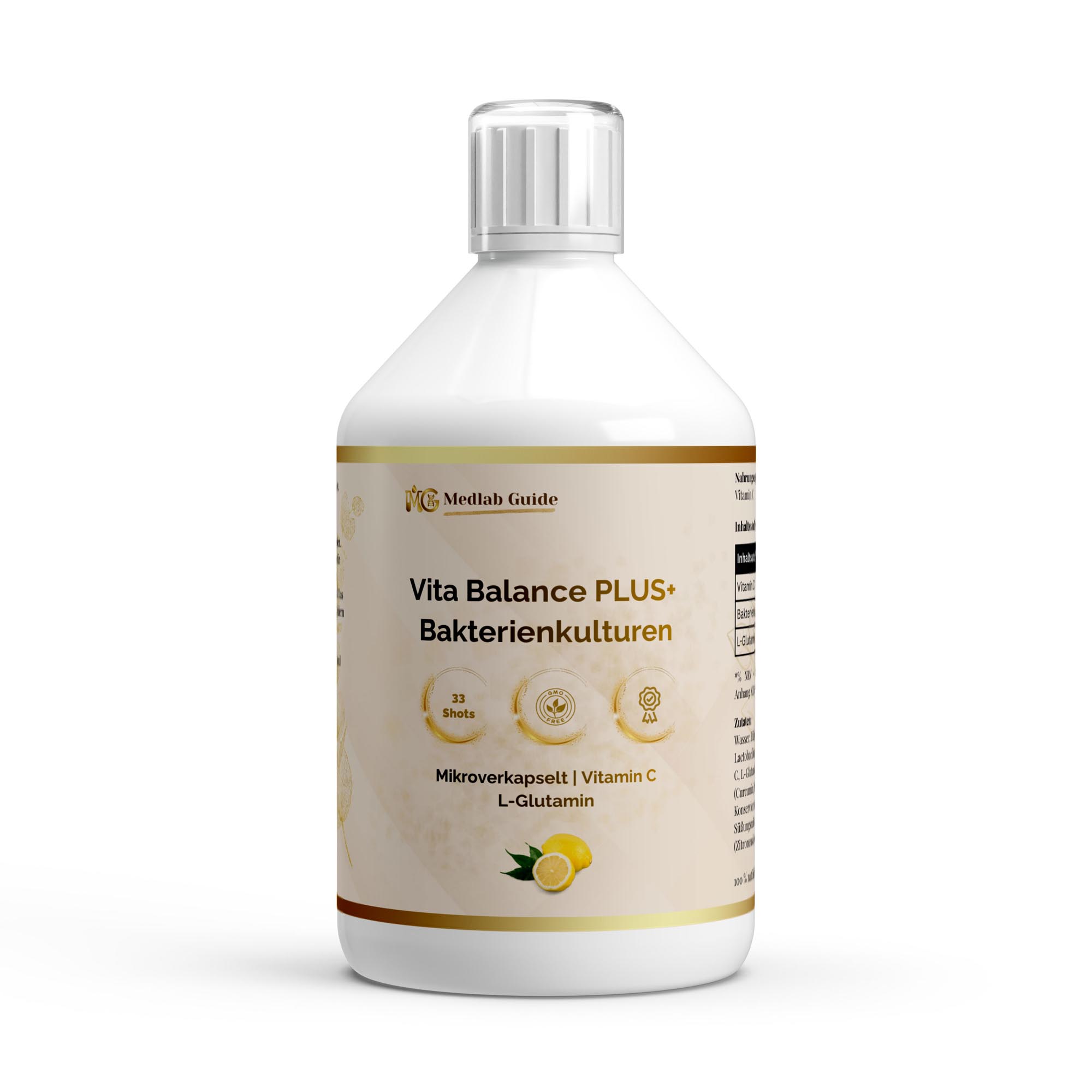 Vita Balance PLUS+ Bakterienkulturen - 33 vegane Lemon Shots - 500ml