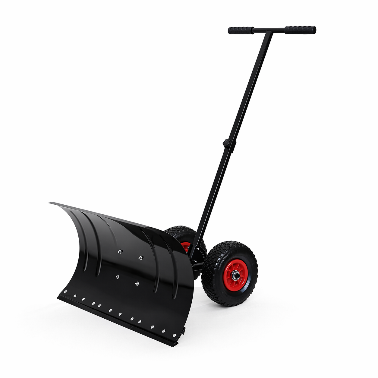 Heavy Duty Adjustable Snow Pusher with Wheels 30 Inch Steel Blade Snow Shovel for Driveway & Walkway
