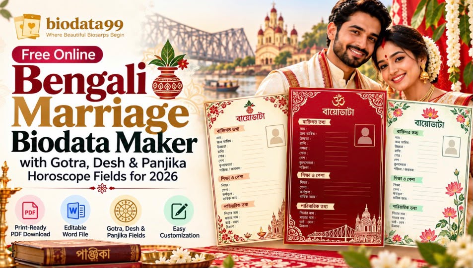 Biodata99.com Launches Free Bengali Marriage Biodata Format with Gotra, Desh &Panjika Horoscope Fields