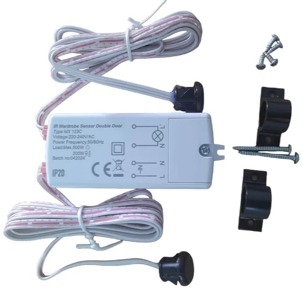 AC Double Door Wardrobe Sensor Switch, IR Auto ON/OFF, 220-240V, 500W for Two-Door Almirah Wardrobe Cabinet