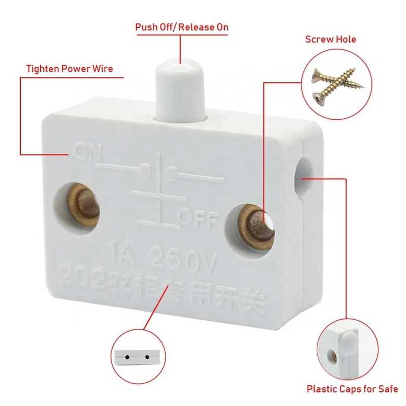 DC Wardrobe Door Sensor Light Switch, Auto ON/OFF on Door Open/Close, DC 12-24V for Almirah Cabinet LED Strip