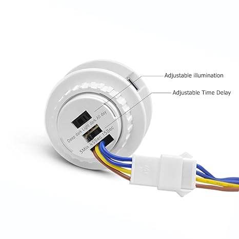 PIR Motion Sensor Switch, 110° 4-6m, Adjustable Time Delay, Day Night Auto ON/OFF, AC 120-240V for LED Lights