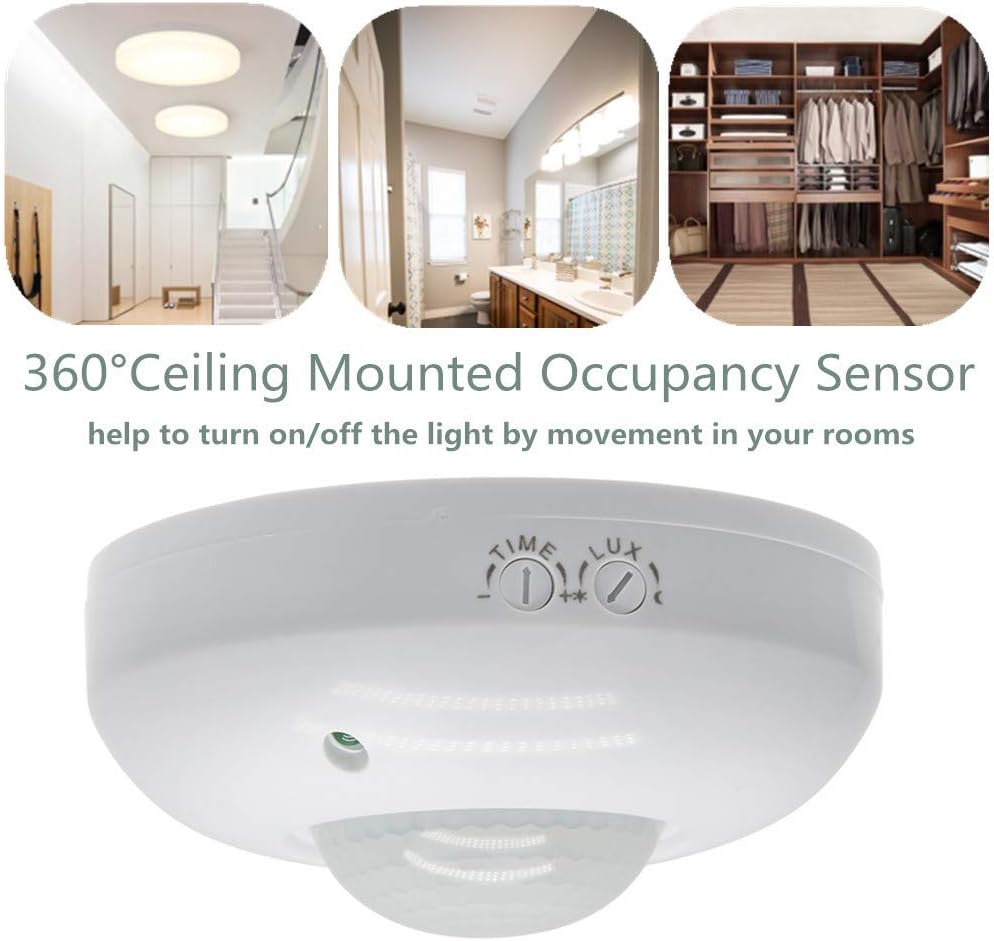 360° Ceiling PIR Motion Sensor Switch, 6m, 1200W High Load, Day Night Auto, Adjustable Delay, AC 220-240V