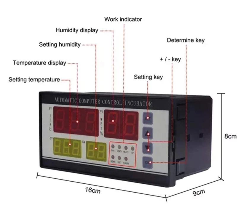 XM18 Incubator Controller, Temperature & Humidity, 0-99°C, 7 Relays, Egg-Turning, Alarm for Egg Hatchery