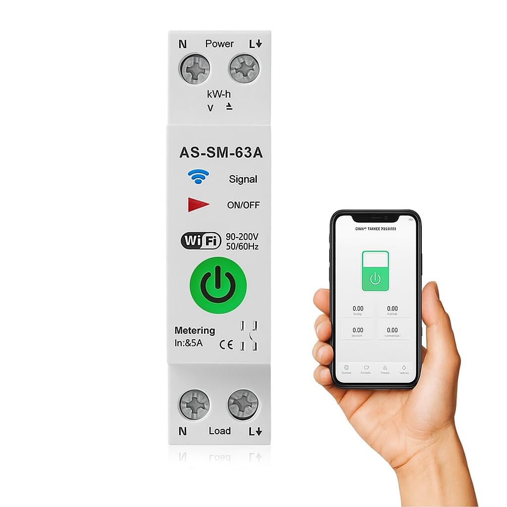 WiFi Smart Timer Switch, 63A DIN Rail, TUYA Alexa Google Voice Control, Built-in Energy Meter, Programmable