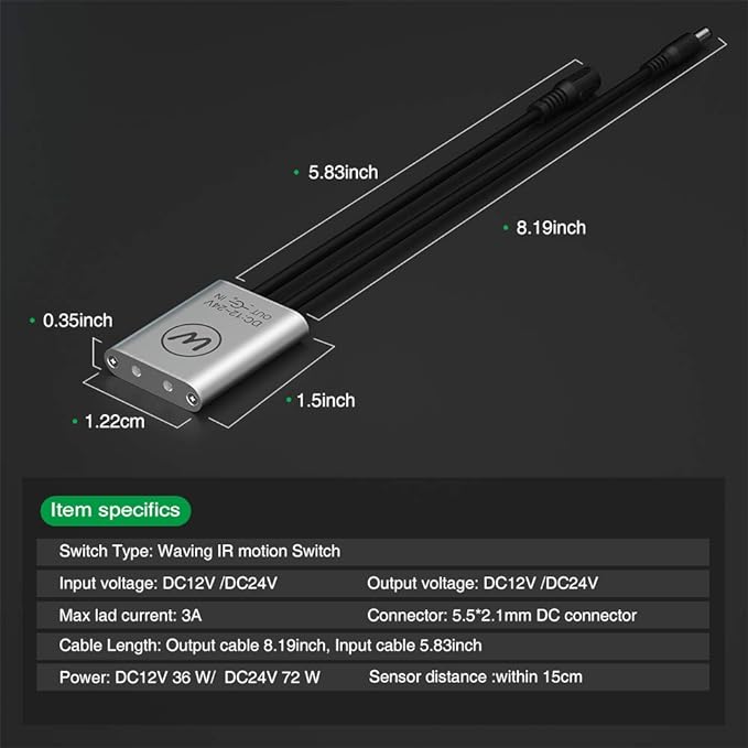 Dual-Mode Wardrobe Sensor Switch (Gesture & Door), DC 12-24V, 72W, 4-6cm for Wardrobe Cabinet Drawer LED Strip