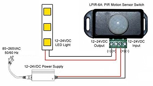 DC PIR Motion Sensor Controller for LED Strip, DC 12-24V, 6A, 8m, Adjustable 1-10min Delay, Wardrobe Cabinet