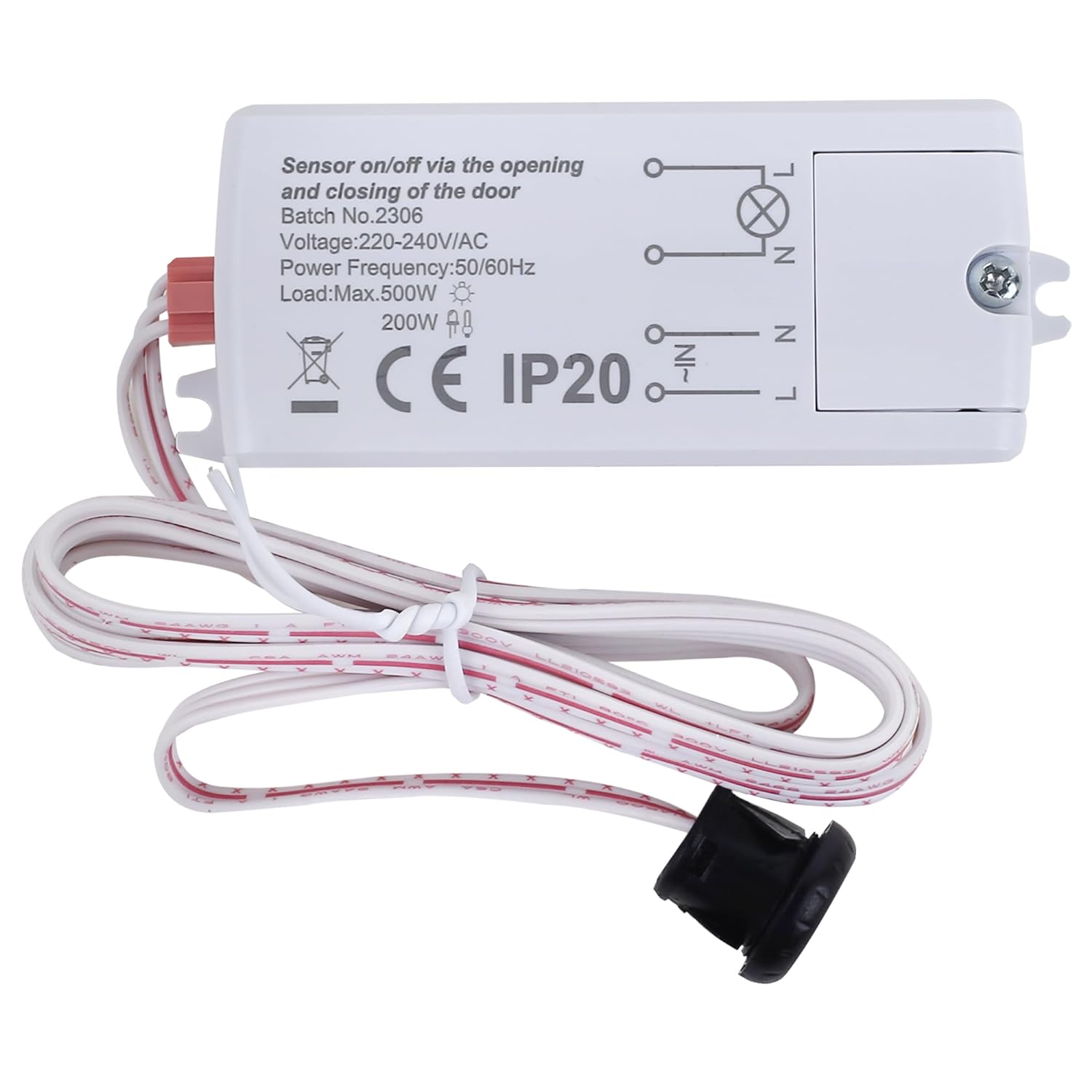 AC Wardrobe Door Sensor Switch, IR Auto ON/OFF, 220-240V, 500W, 5-6cm for Almirah Wardrobe Cabinet Light