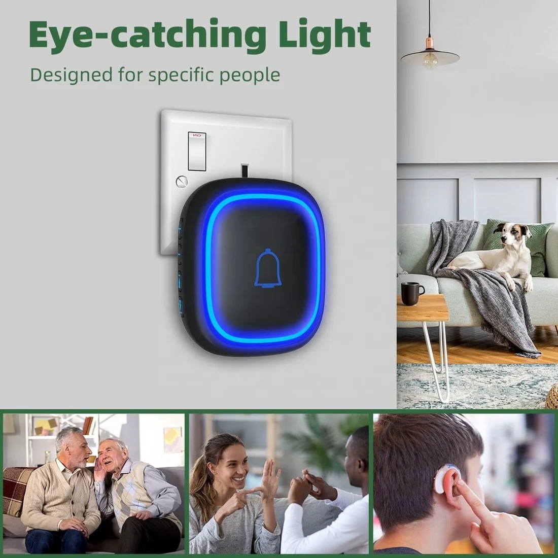 Wireless Doorbell, 58 Chimes, LED Visual Alert, IP44, 4 Volume Levels, 300m Range, Plug-in, No WiFi Needed