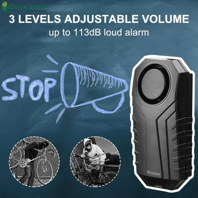 Bike Alarm Anti-Theft, Vibration & Motion Sensor, 113dB Siren, 7 Sensitivity, IP55, Remote 20m for Scooter