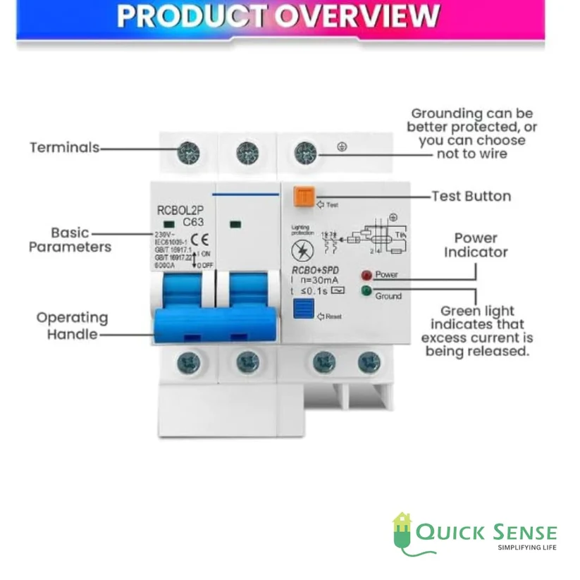63A Miniature Circuit Breaker MCB, Single Pole Overload & Short Circuit Protection, DIN Rail for Home Industrial