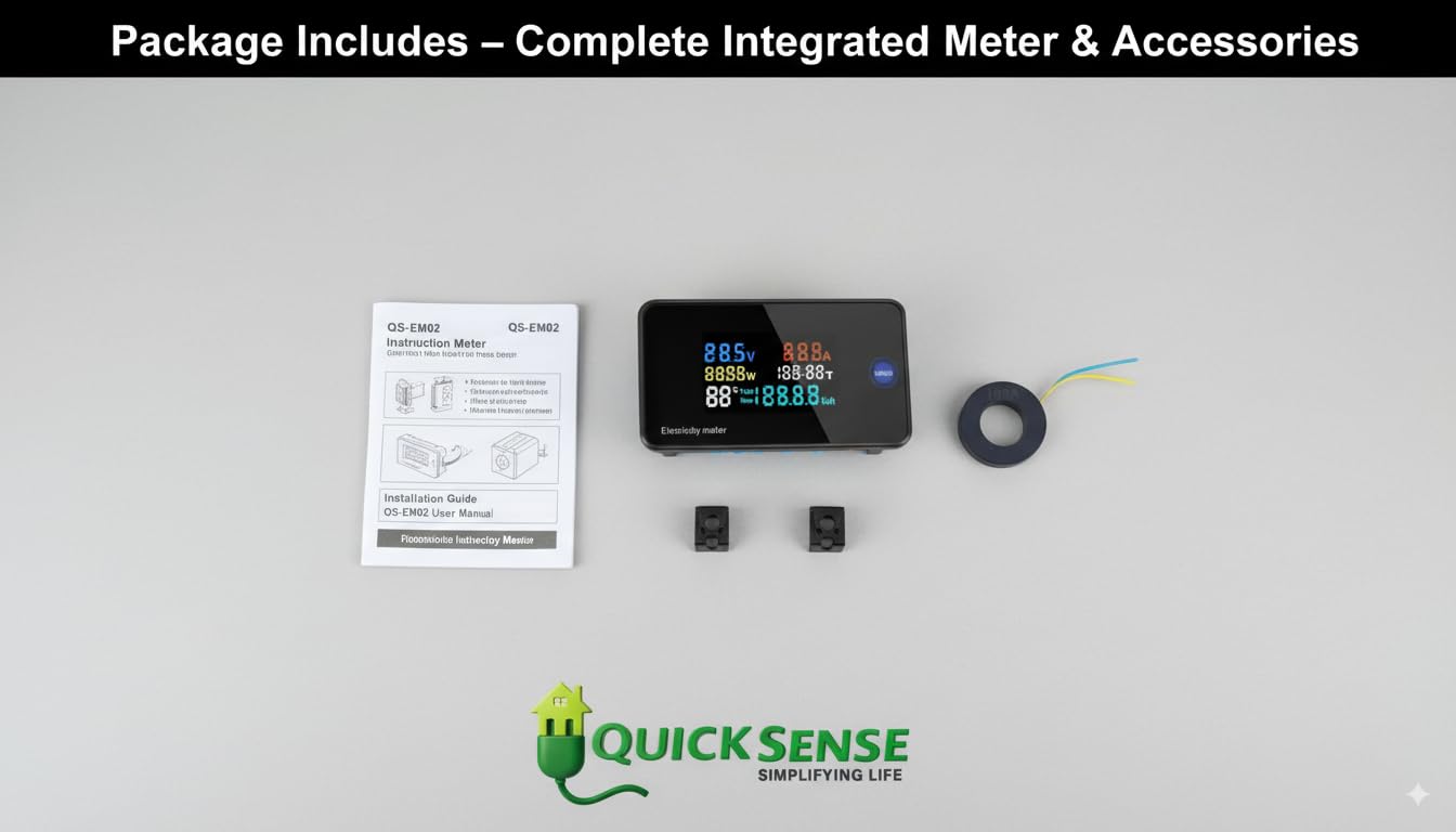 Digital Energy Meter 100A DIN Rail, 50-300V AC, 7-in-1 + Temp Time, Backlit LCD for Lab Home Sub-Metering