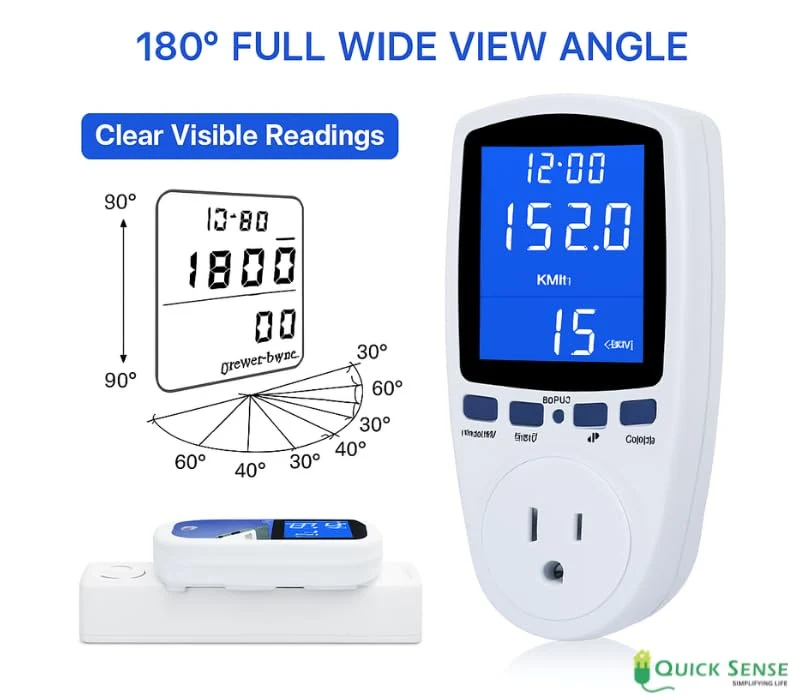 Plug-in Energy Meter 16A, 7-in-1 V A W kWh Hz Cost PF, LCD, Overload Protection for Home Appliance Bill Monitor