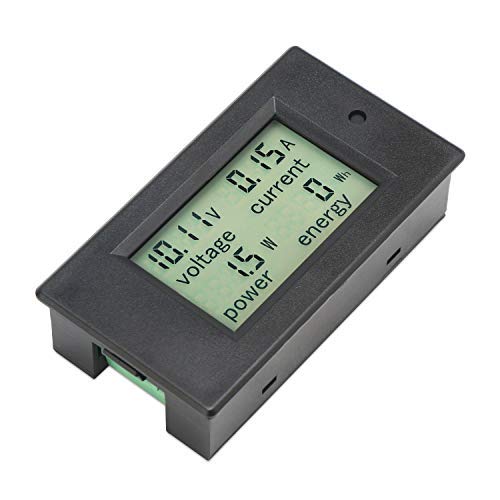 DC Energy Meter 100A, 6.5-100V DC, LCD, V A W Energy with Alarms, Panel Mount for Solar Battery RV Monitoring