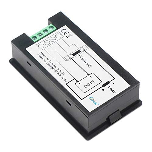 DC Energy Meter 100A, 6.5-100V DC, LCD, V A W Energy with Alarms, Panel Mount for Solar Battery RV Monitoring