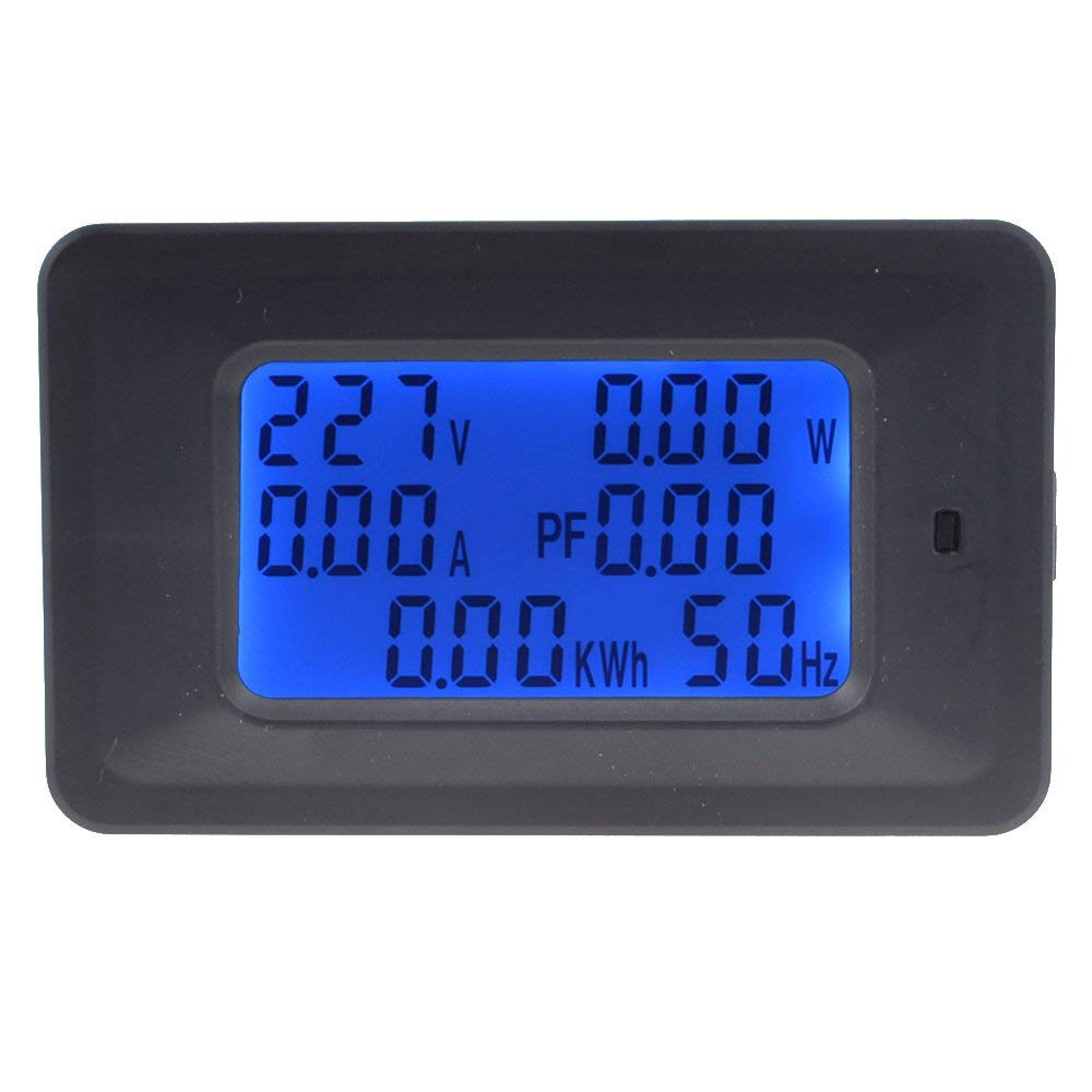 Digital Energy Meter 20A/100A, 50-300V AC, LCD, V A W kWh PF Hz, Panel Mount for Home Industrial Sub-Metering