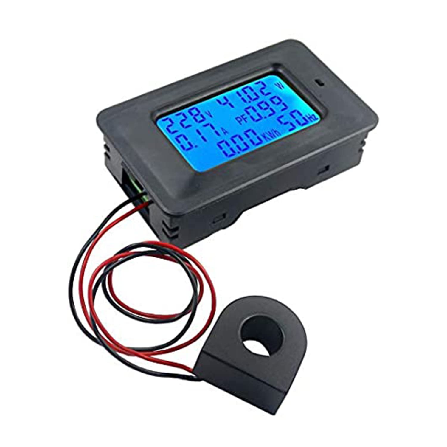 Digital Energy Meter 100A, 40-300V AC, HD LCD, V A W kWh PF Hz, DIN/Panel Mount for Home Commercial Sub-Metering