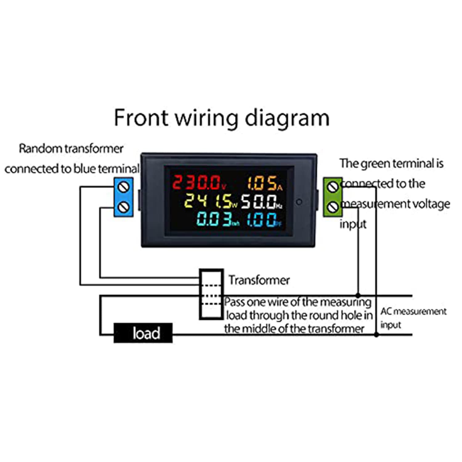Digital Energy Meter 100A with CT Input, 40-300V/200-450V AC, HD LCD, V A W kWh PF Hz for Commercial Industrial