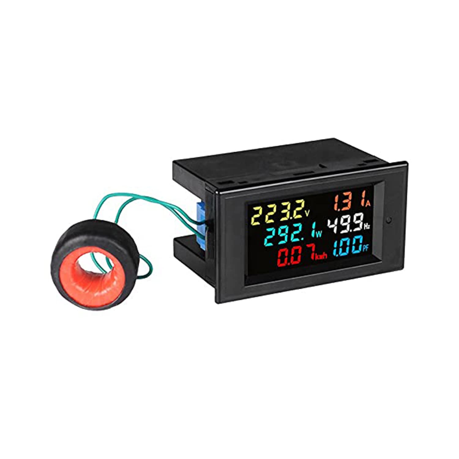 Digital Energy Meter 100A with CT Input, 40-300V/200-450V AC, HD LCD, V A W kWh PF Hz for Commercial Industrial
