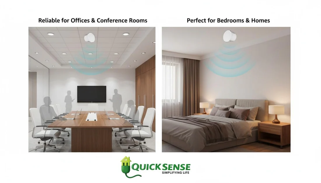 24GHz Radar Presence Sensor Switch, 360°, Detects Breath & Micro-Movement, IP54, 3-4.5m, 1200W, for Office