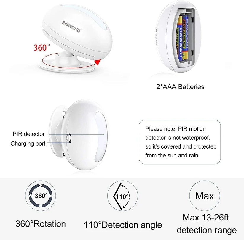 Wireless PIR Motion Sensor Alarm & Door Chime, 85dB, Multi-Melody, Compact, Entry Alert for Home Shop Store