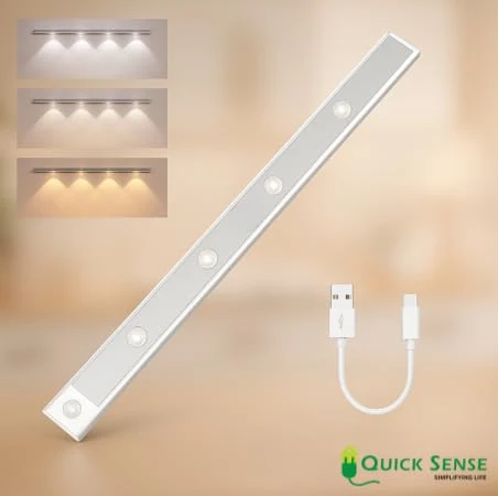 Rechargeable Motion Sensor Slim Long LED Bar Light 60cm, USB, Magnetic Stick-on for Wardrobe Kitchen Mirror