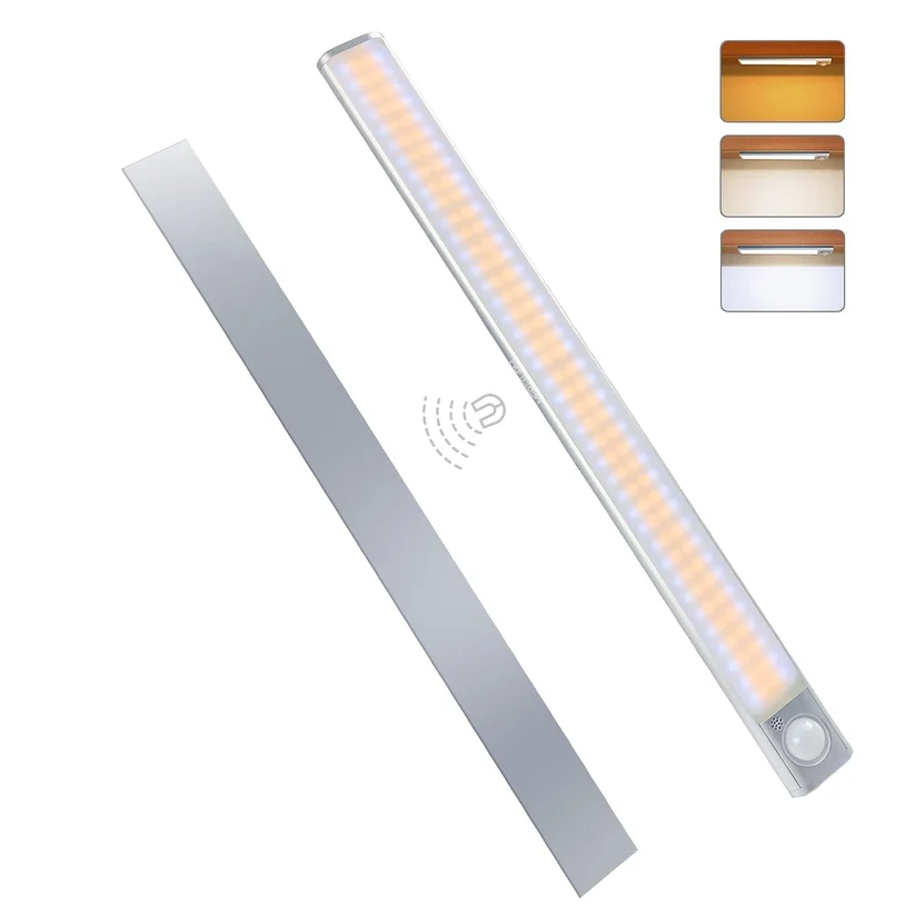 Rechargeable Motion Sensor LED Bar Strip Light, USB, Slim Magnetic Stick-on for Wardrobe Kitchen Shelf Stairs