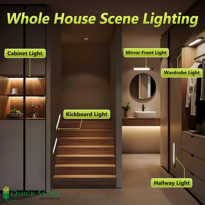 Rechargeable Motion Sensor Bar Cabinet Light, USB, LED Strip, Magnetic Stick-on for Wardrobe Almirah Kitchen