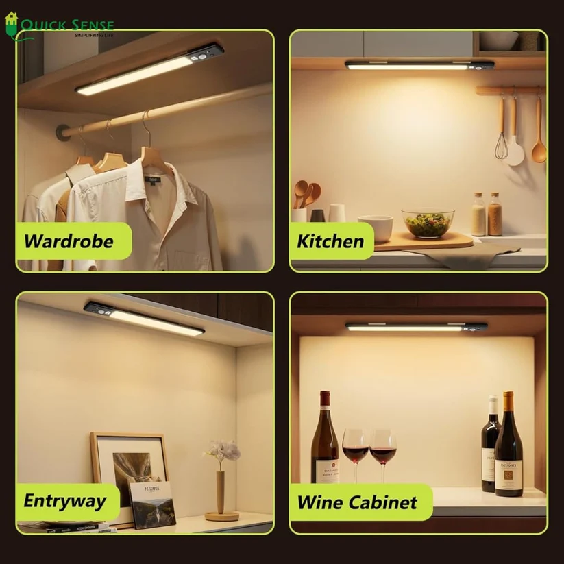 Rechargeable Motion Sensor Bar Cabinet Light, USB, LED Strip, Magnetic Stick-on for Wardrobe Almirah Kitchen