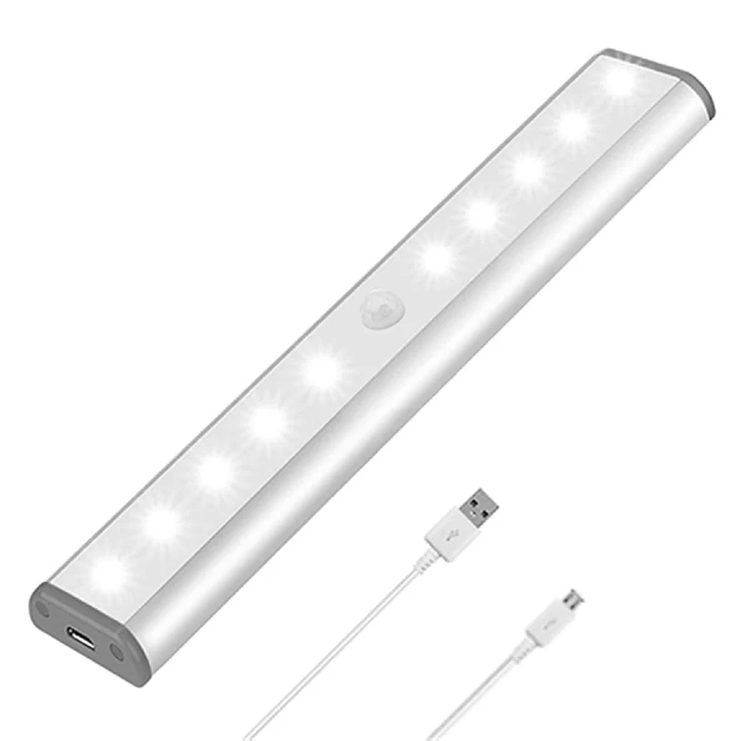 Rechargeable Motion Sensor Cabinet Light, USB, LED Battery Indicator, Magnetic Stick-on for Wardrobe Kitchen