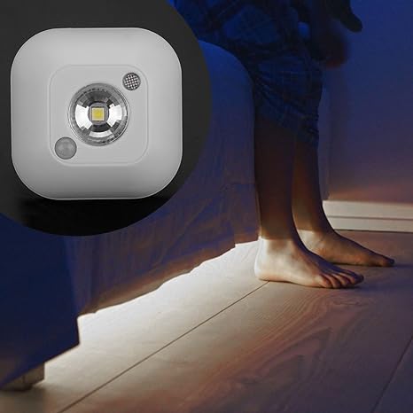 Motion Sensor Square Night Light, Battery (3xAA), White LED, Wall-Mount for Bedroom Hallway Staircase