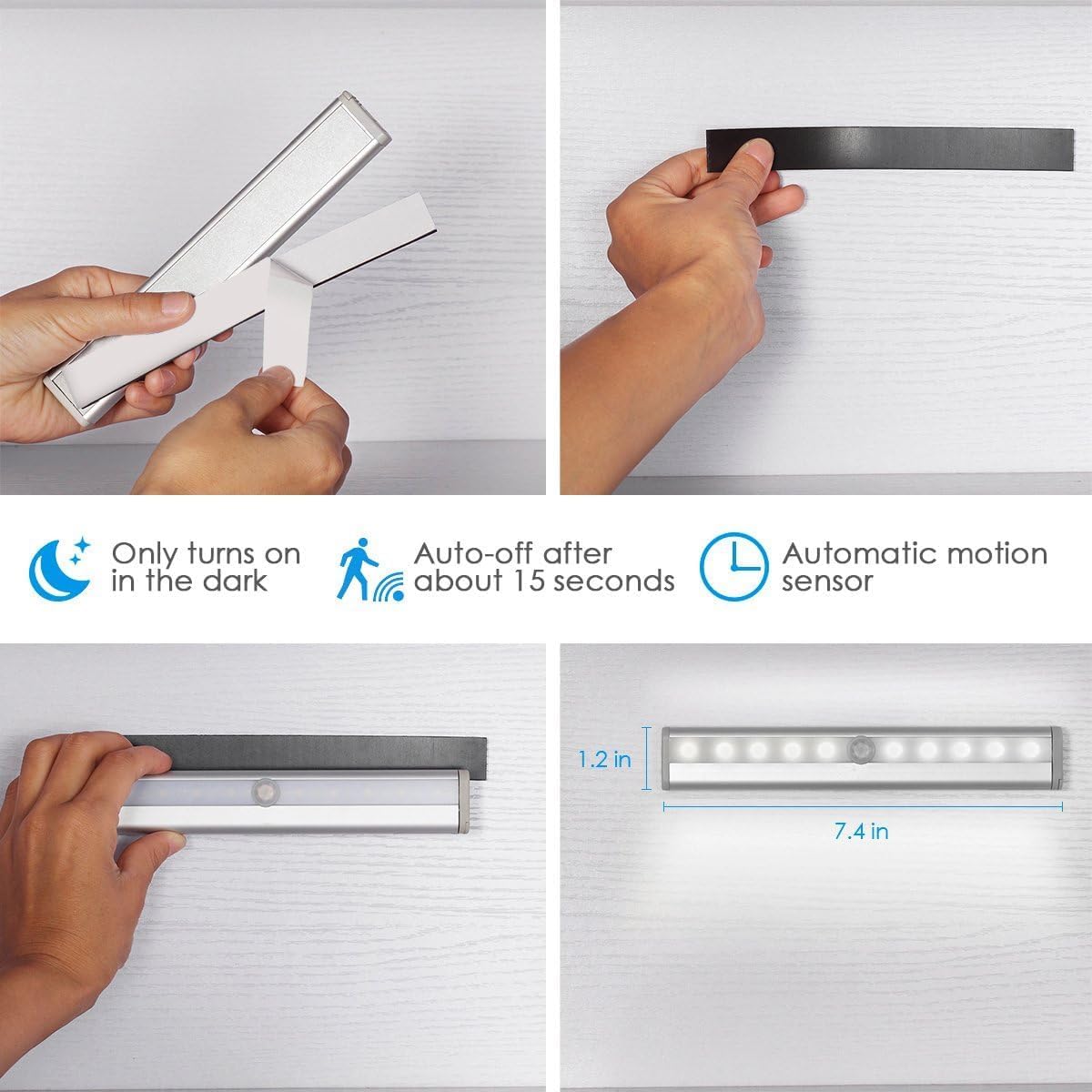 PIR Motion Sensor LED Bar Light, Battery (3xAAA), Magnetic Stick-on for Wardrobe Almirah Cupboard Kitchen
