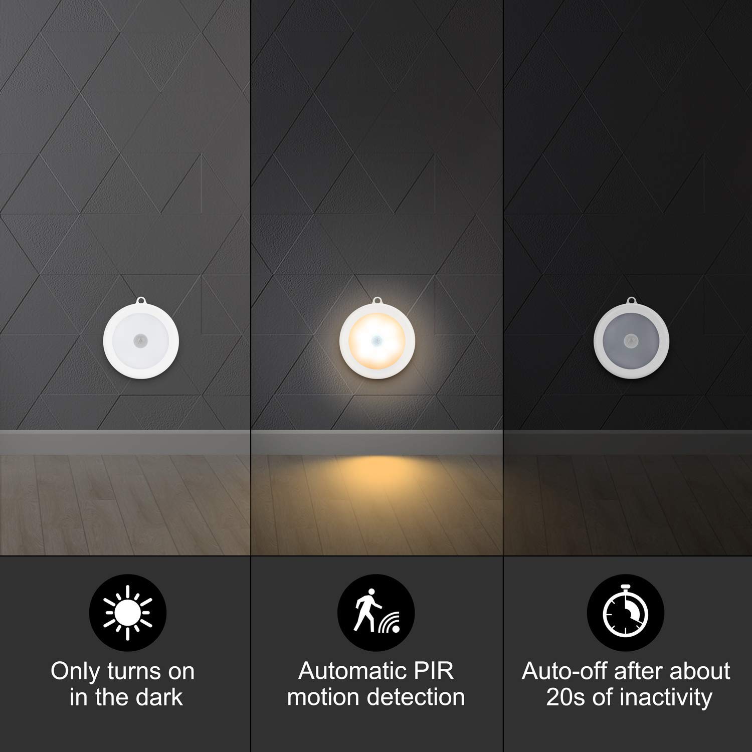 PIR Motion Sensor Cabinet Light, Battery (3xAAA), Warm White Bright LED, Magnetic Stick-on for Wardrobe Almirah