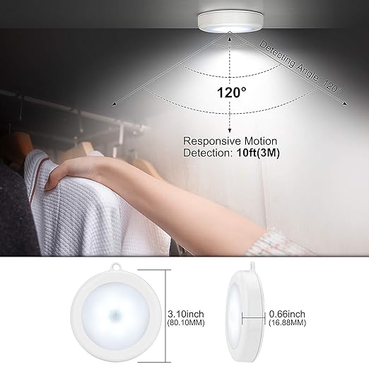 PIR Motion Sensor Cabinet Light, Battery (3xAAA), Cool White LED, Magnetic Stick-on for Wardrobe Almirah